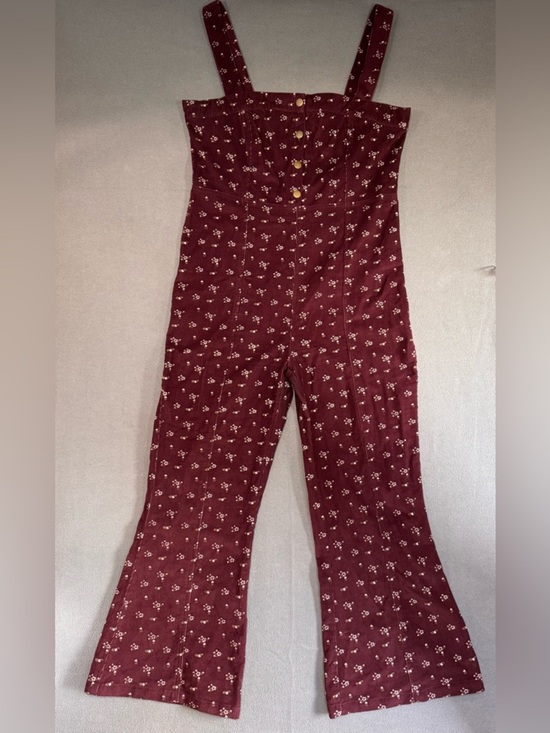 Pants - Timeless London Purple Floral Button-Front Bootcut Corduroy Jumpsuit, size 14